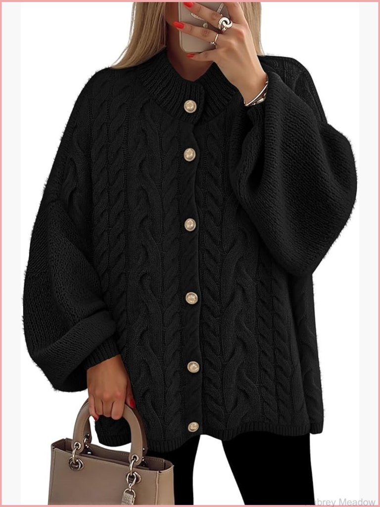 Womens Open Front Long Sleeve Cardigan Sweater Soft Knit Oversized Button Down